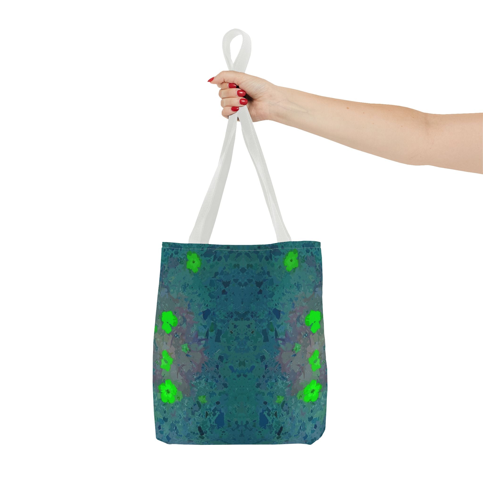 Teal Kaleidoscope Tote Bag — Abstract Green Floral All-Over Print