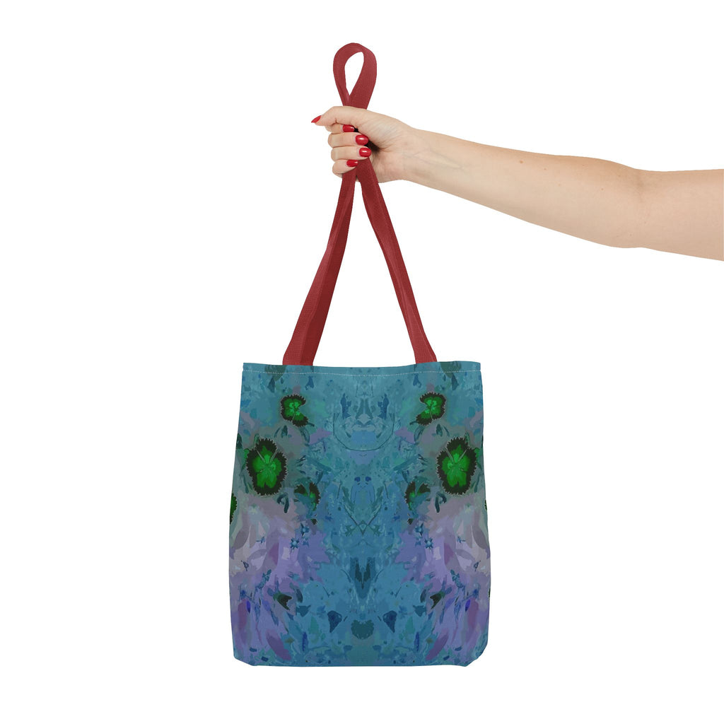 Abstract Blue-Green Art Tote Bag – All-Over Print Floral Kaleidoscope