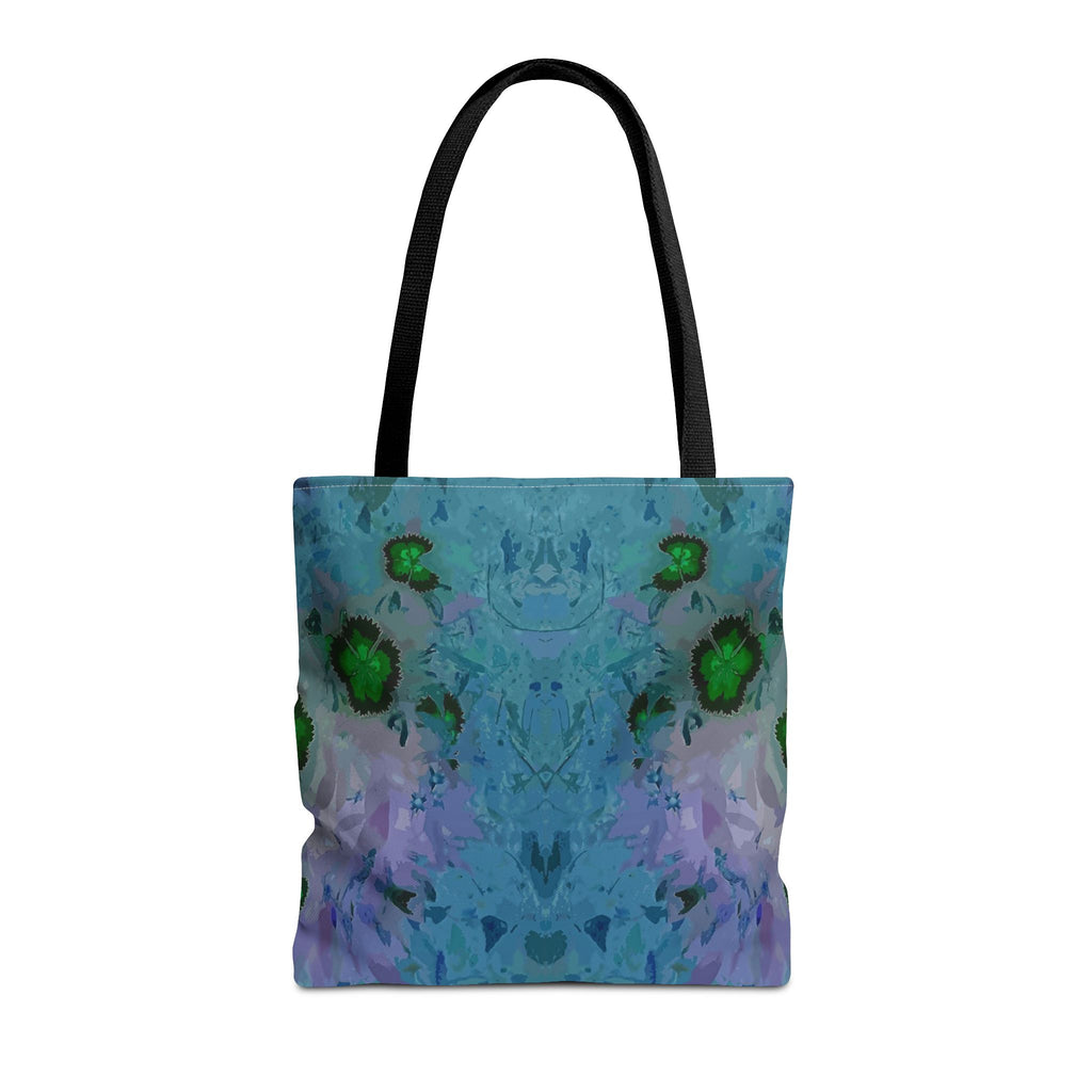 Abstract Blue-Green Art Tote Bag – All-Over Print Floral Kaleidoscope