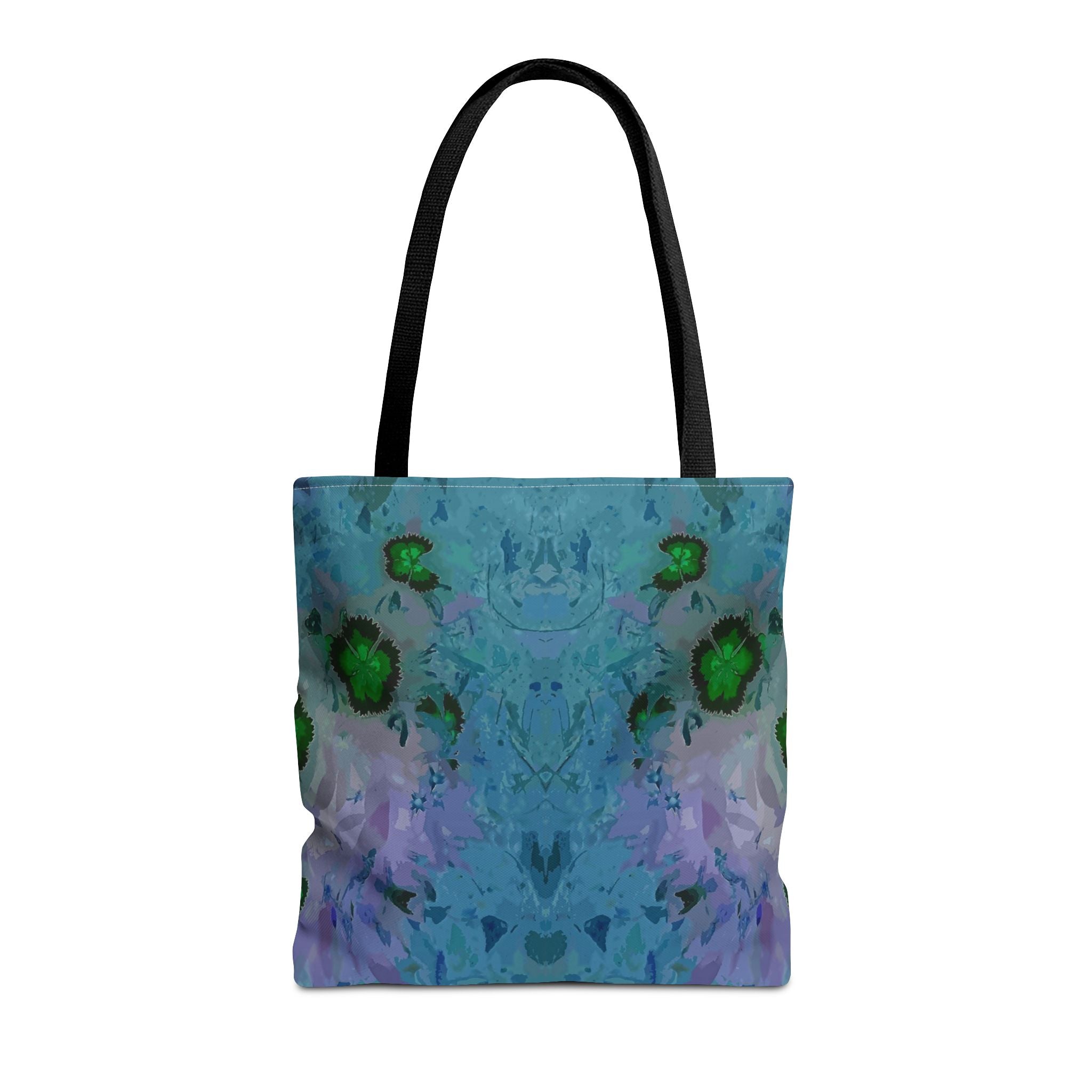Abstract Blue-Green Art Tote Bag – All-Over Print Floral Kaleidoscope
