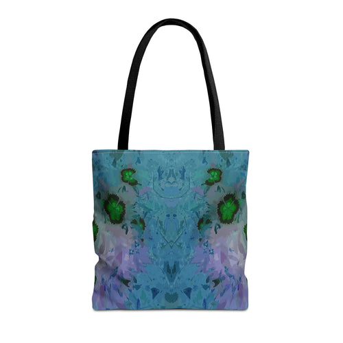 Abstract Blue-Green Art Tote Bag – All-Over Print Floral Kaleidoscope