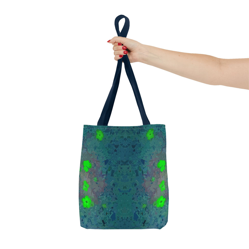 Teal Kaleidoscope Tote Bag — Abstract Green Floral All-Over Print