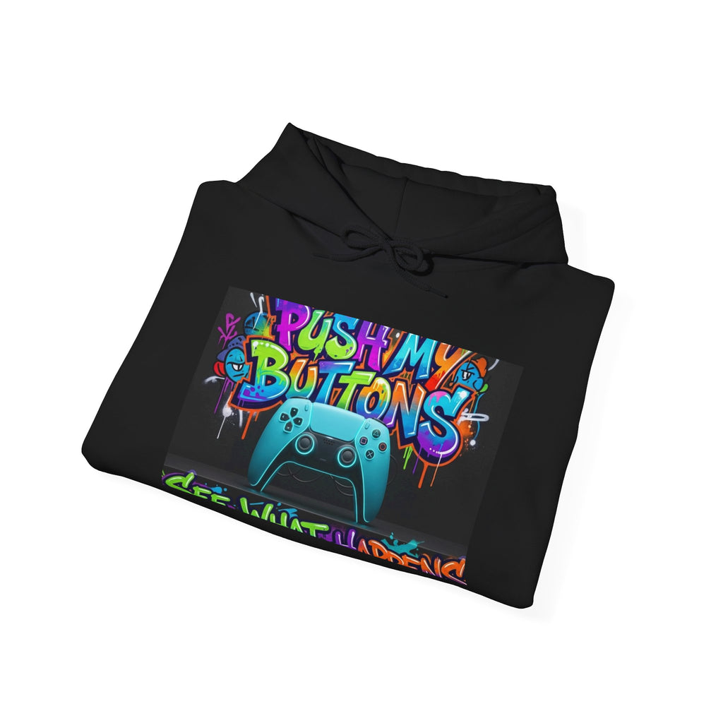 Gaming Hoodie — 'Push My Buttons' Colorful Controller Graphic