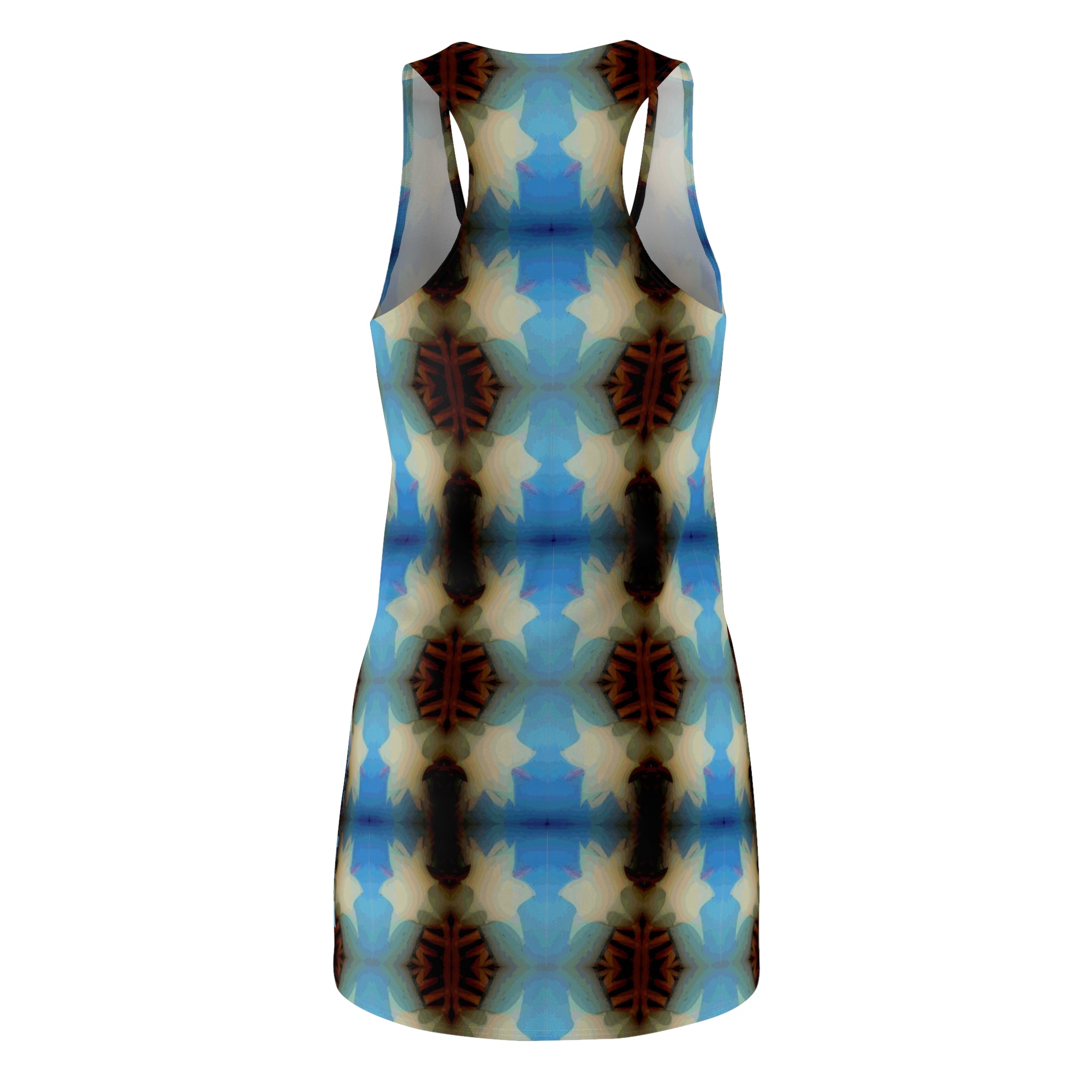 Kaleidoscope Racerback Dress — Blue Brown Geometric AOP