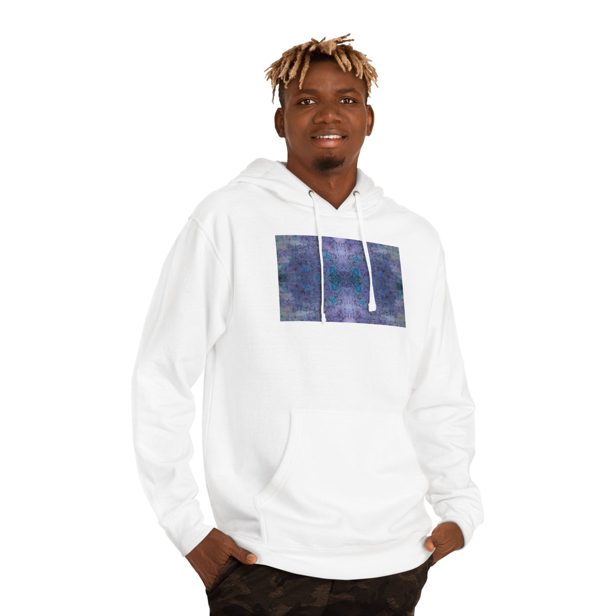 Galaxy Tile Hoodie — Abstract Purple Blue Space Graphic Hooded Sweatshirt