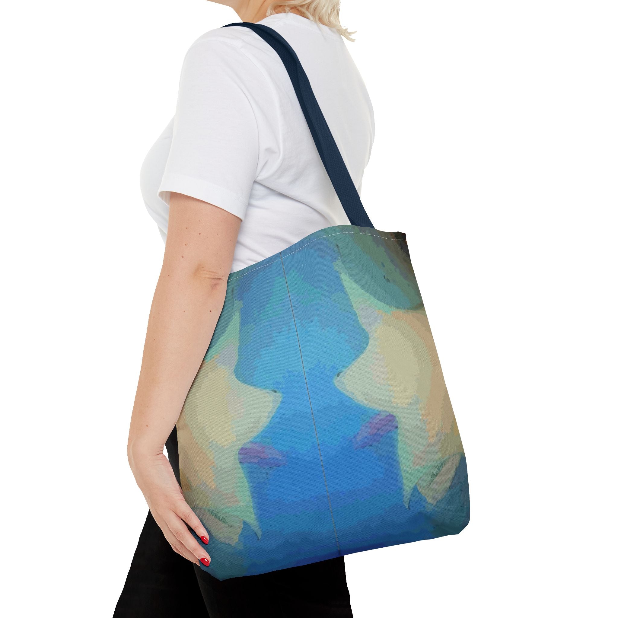Abstract Blue Mirror Tote Bag – Artistic All-Over Print Beach & Everyday Tote