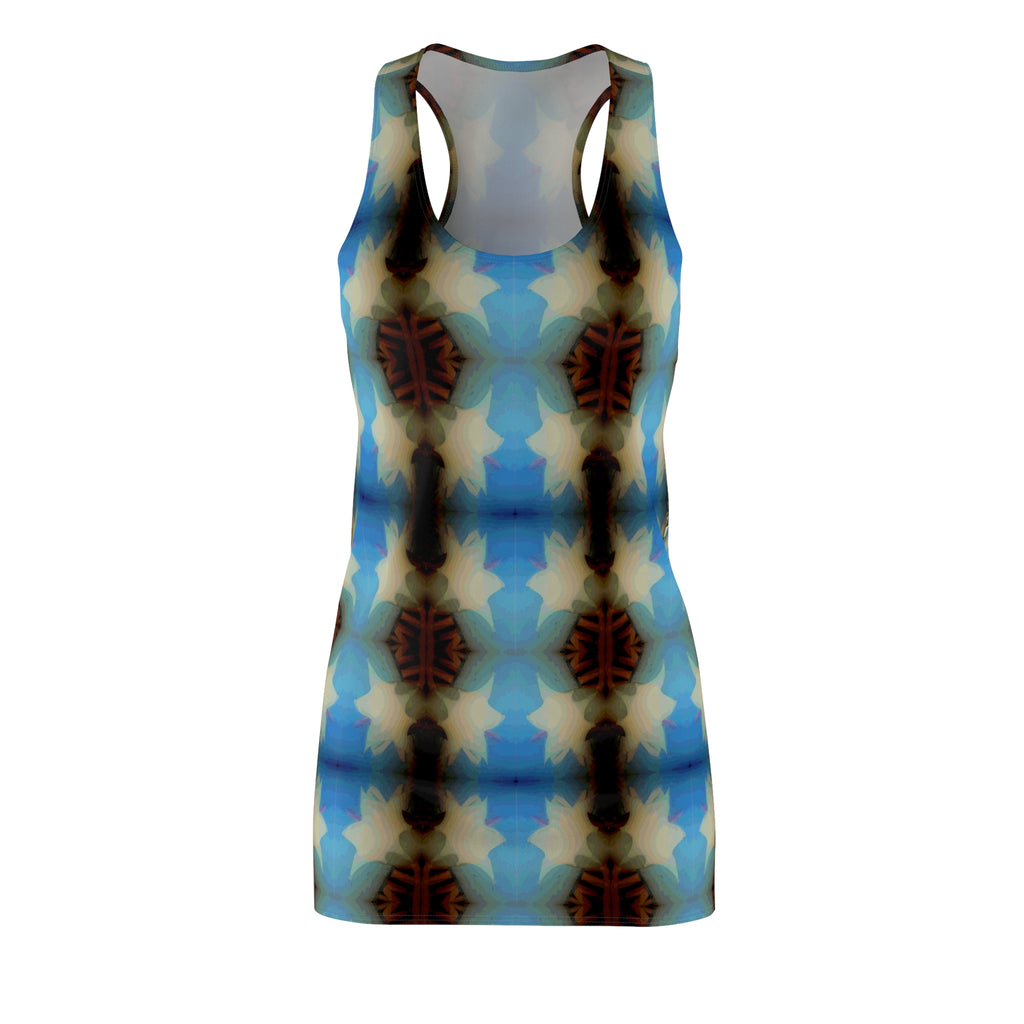 Kaleidoscope Racerback Dress — Blue Brown Geometric AOP