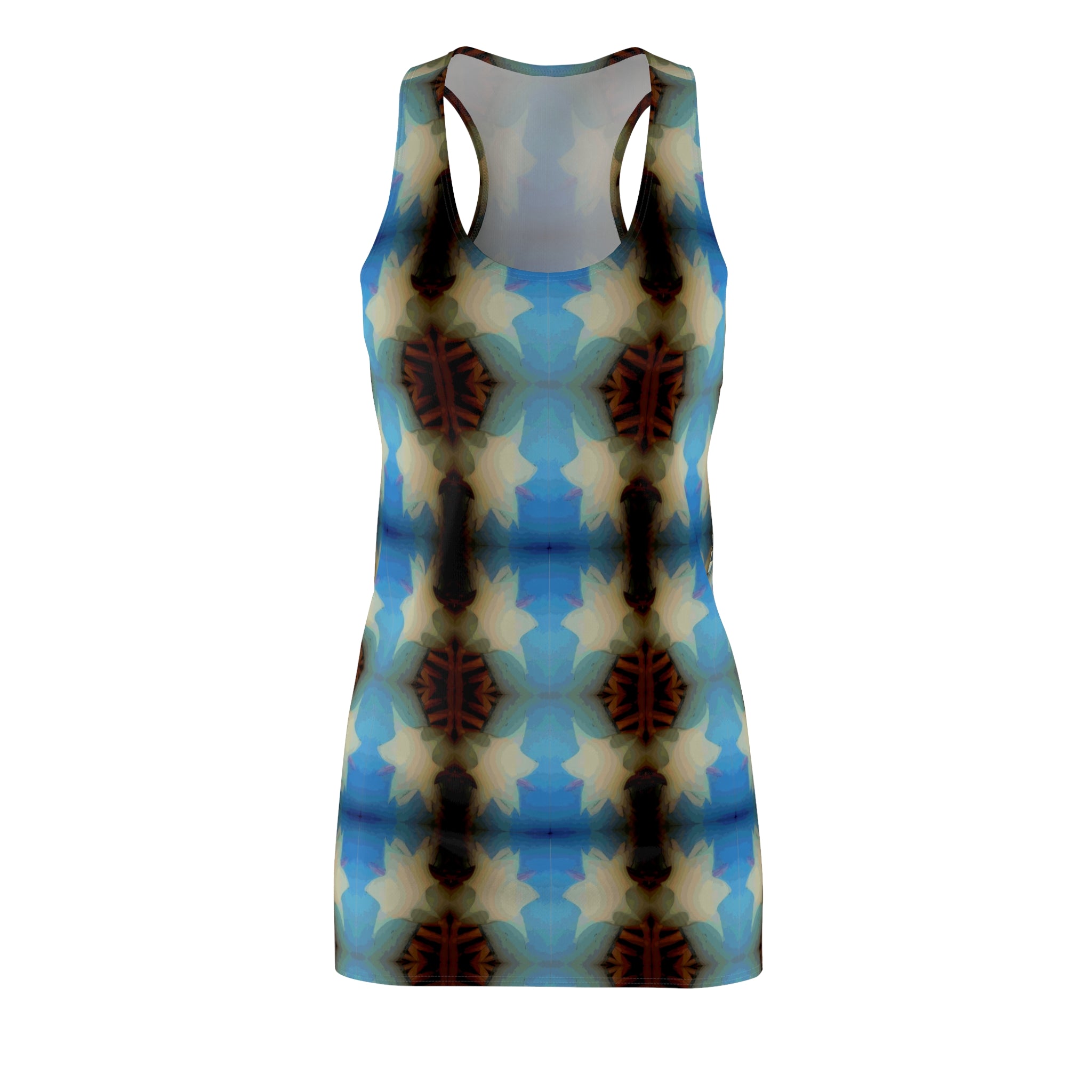 Kaleidoscope Racerback Dress — Blue Brown Geometric AOP