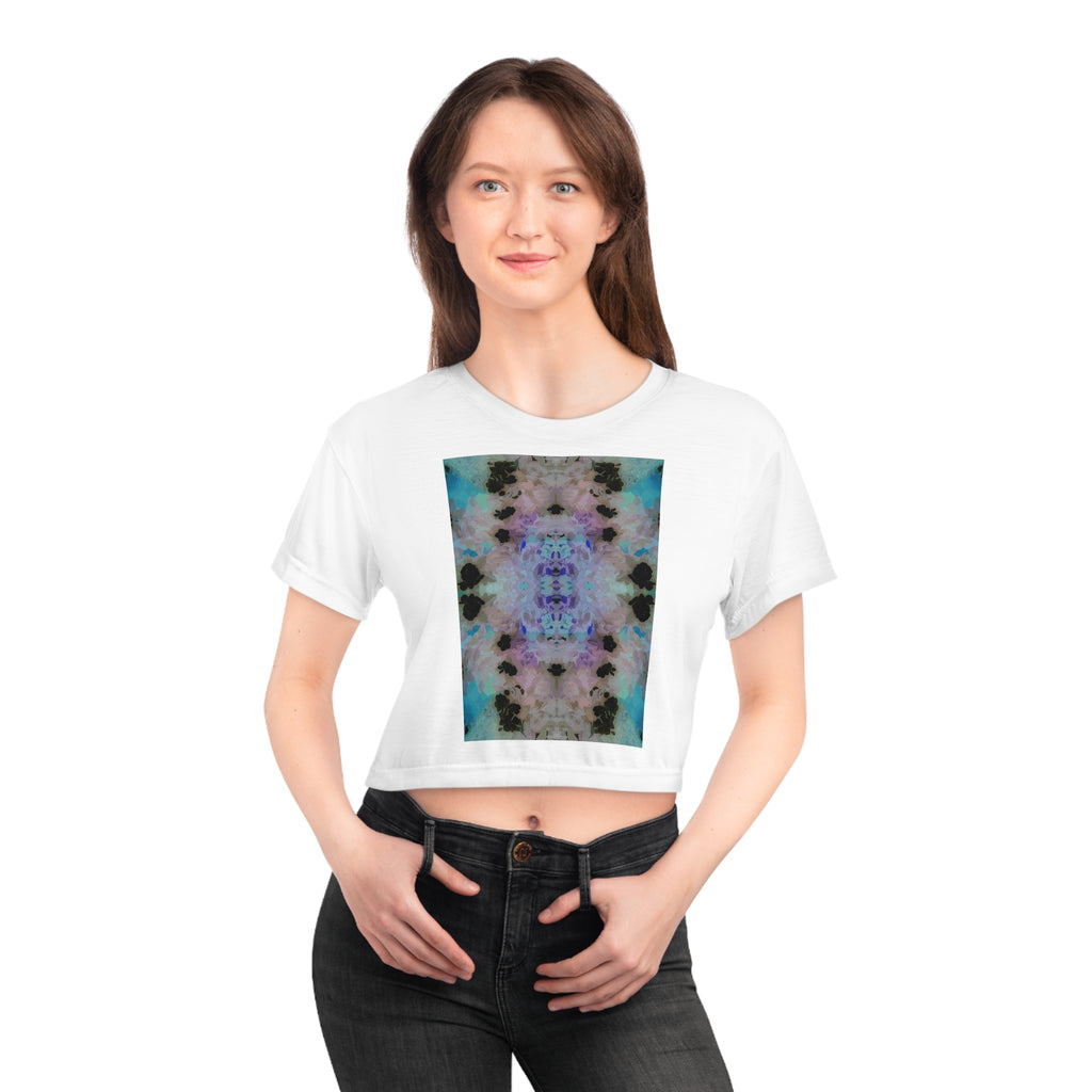 Abstract Watercolor Kaleidoscope Crop Tee — Pastel Tie-Dye Graphic