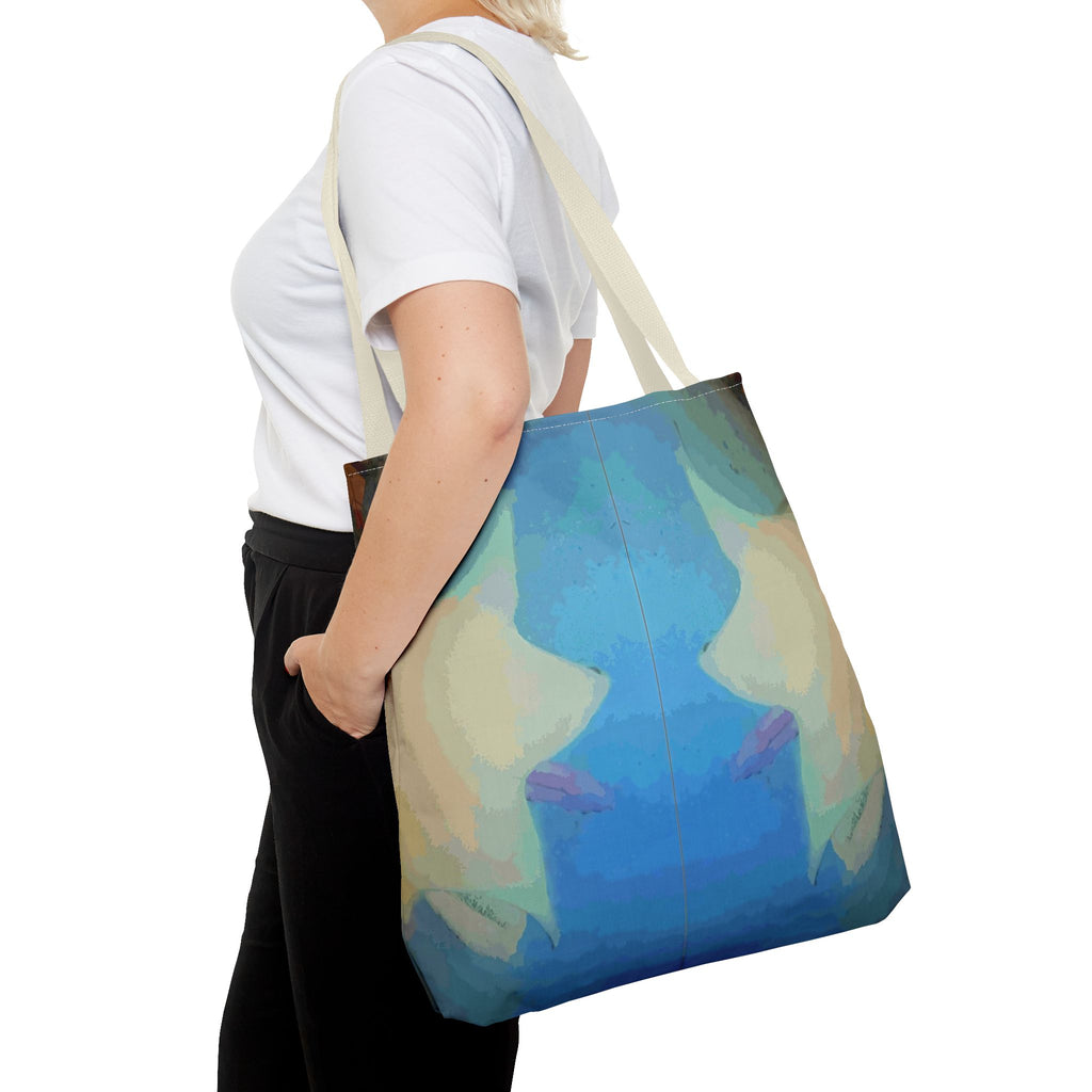 Abstract Blue Mirror Tote Bag – Artistic All-Over Print Beach & Everyday Tote