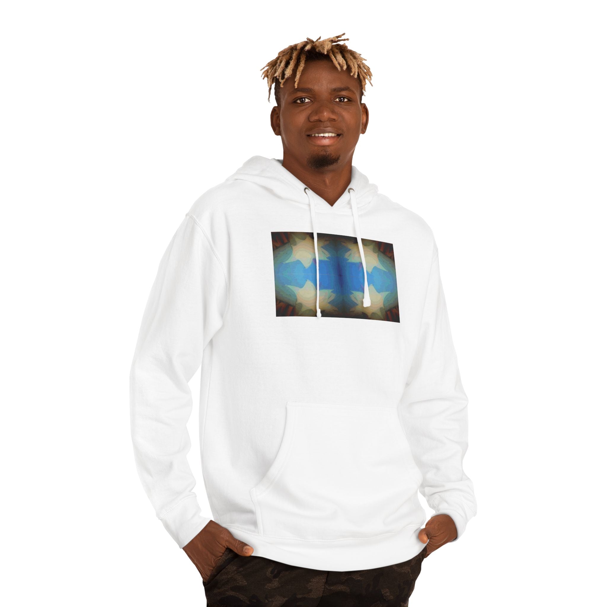 Abstract Blue Starfield Hoodie — Vintage Kaleidoscope Graphic Hooded Sweatshirt