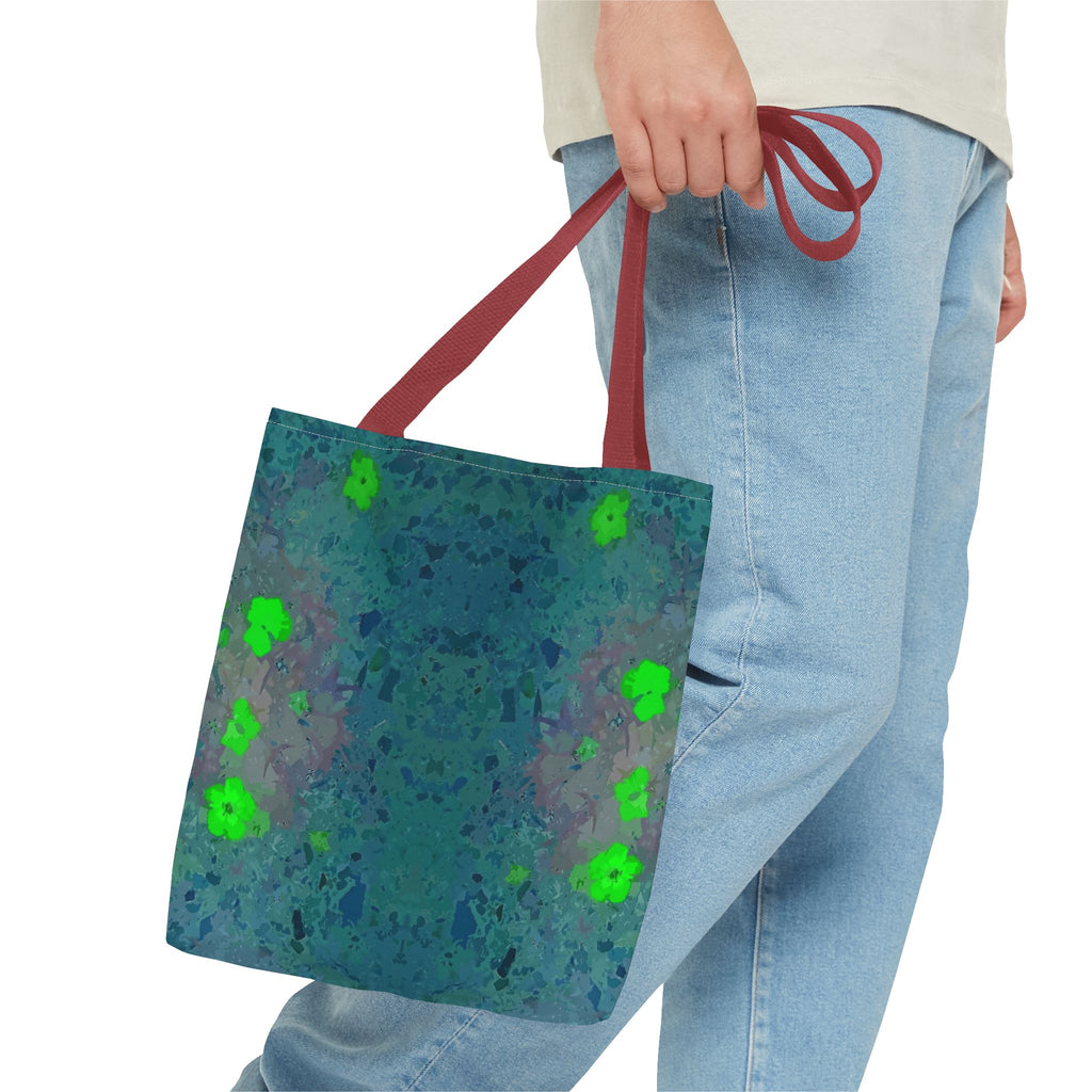 Teal Kaleidoscope Tote Bag — Abstract Green Floral All-Over Print