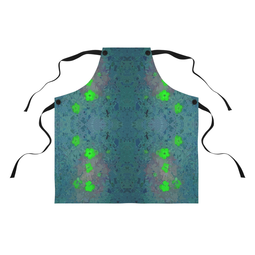 Floral Kaleidoscope Apron — Green Blue Watercolor Kitchen Apron
