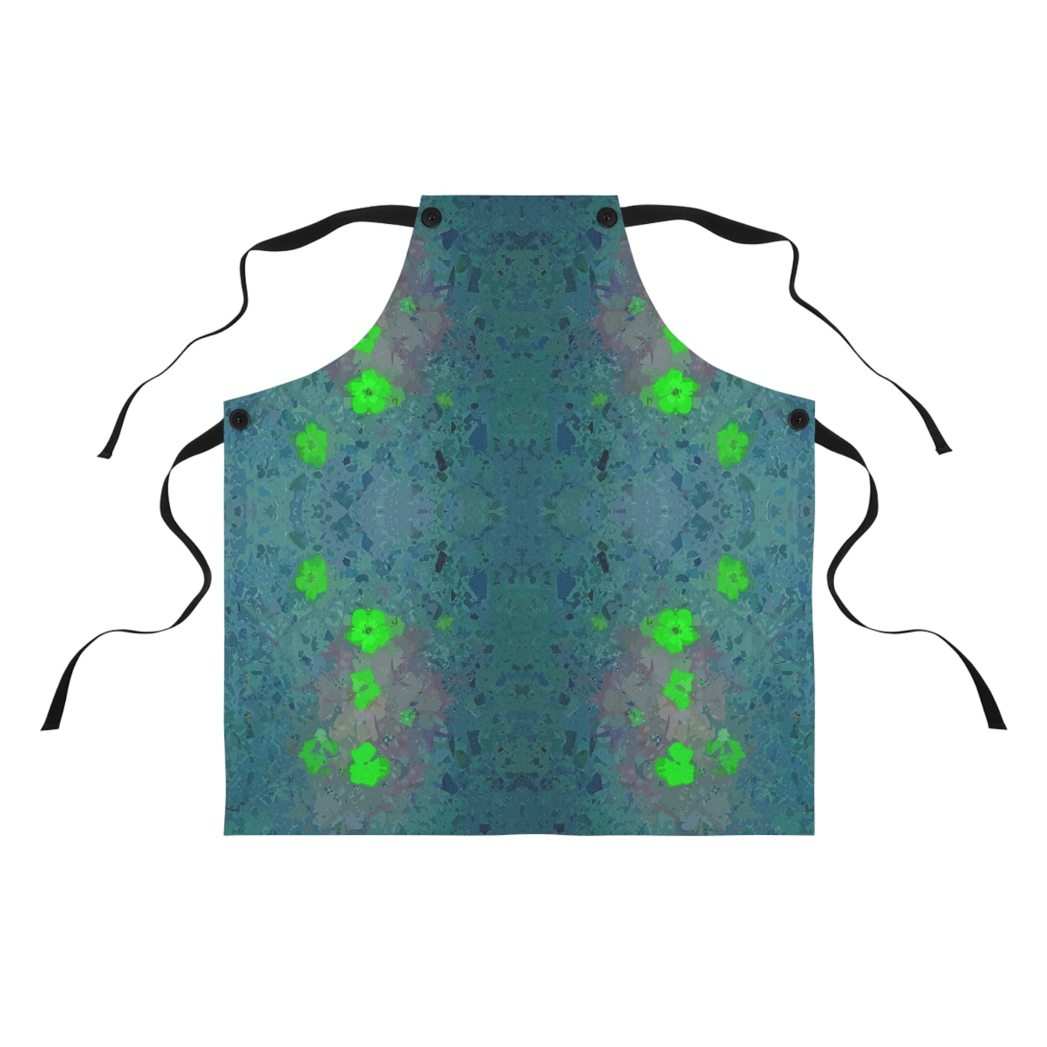 Floral Kaleidoscope Apron — Green Blue Watercolor Kitchen Apron