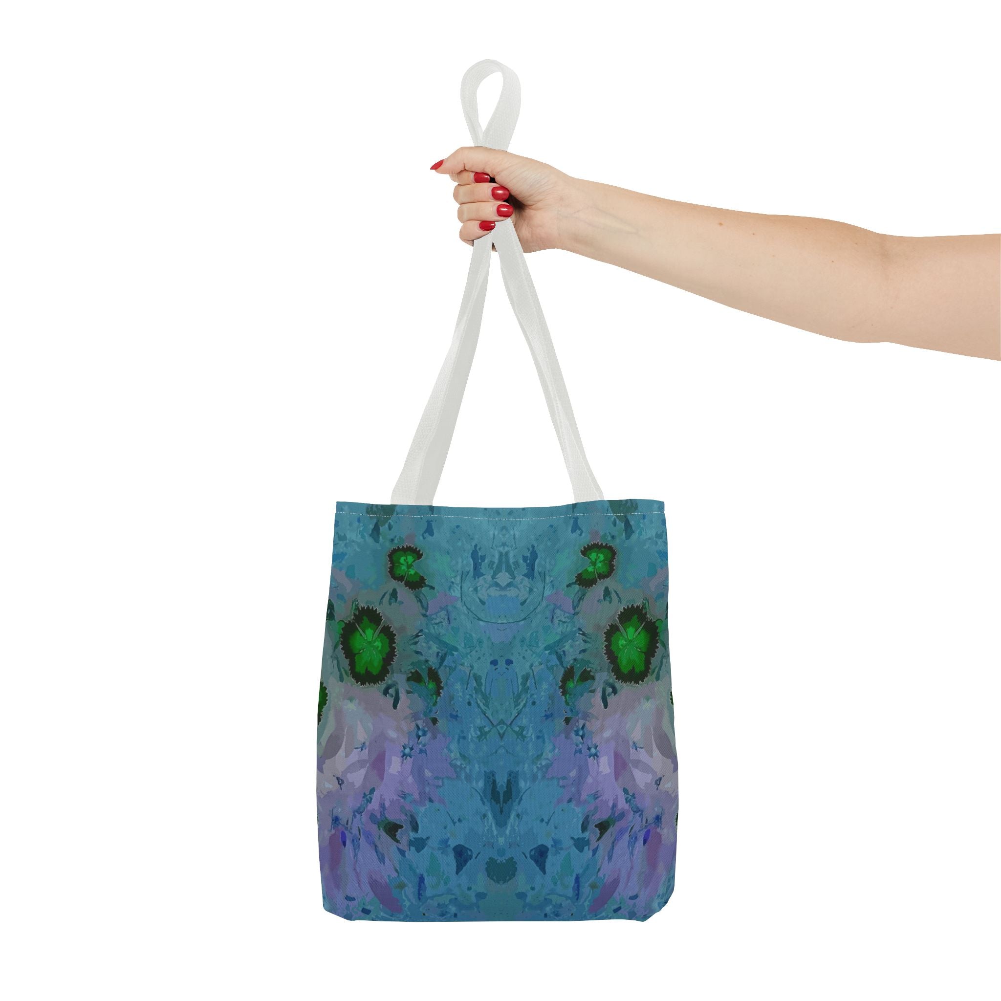 Abstract Blue-Green Art Tote Bag – All-Over Print Floral Kaleidoscope