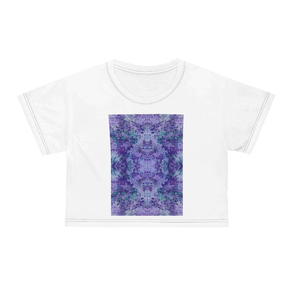 Purple Kaleidoscope Crop Tee — Abstract Floral Pattern Crop Top