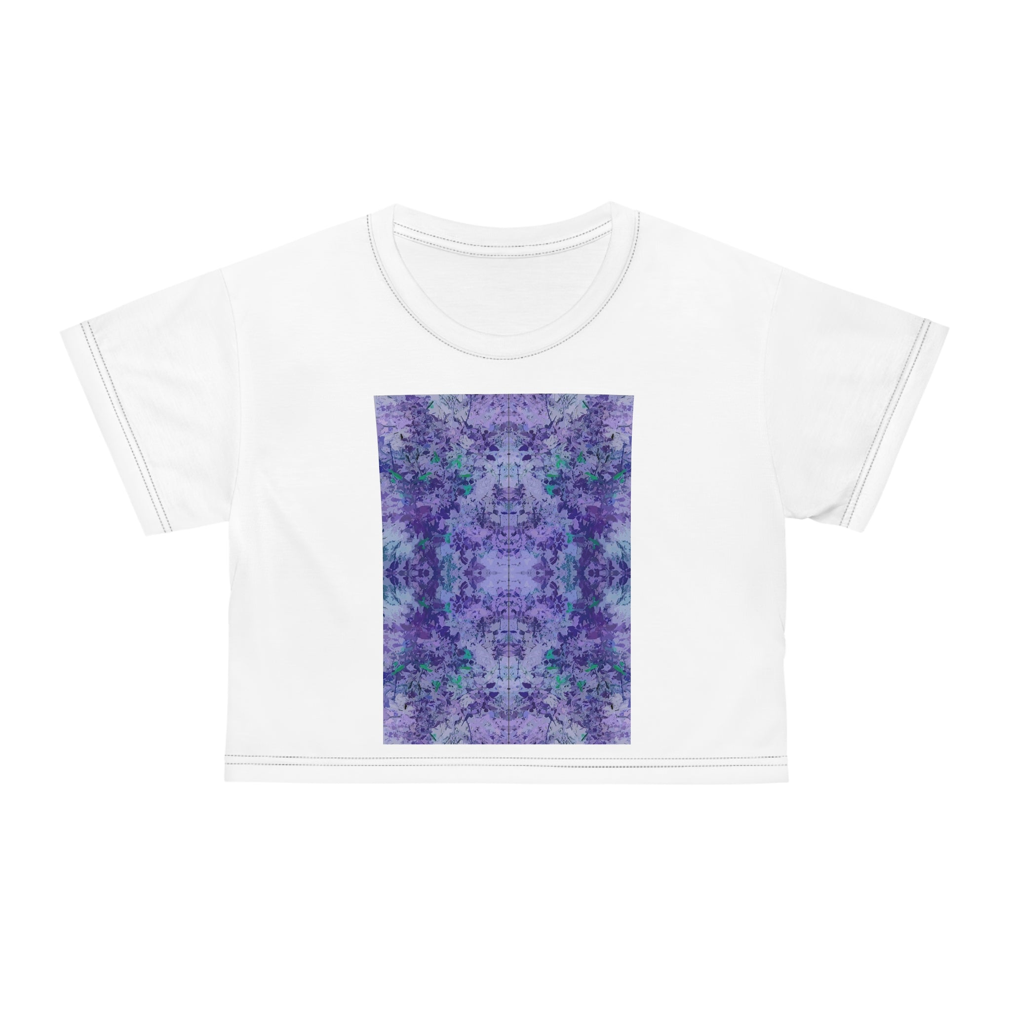 Purple Kaleidoscope Crop Tee — Abstract Floral Pattern Crop Top