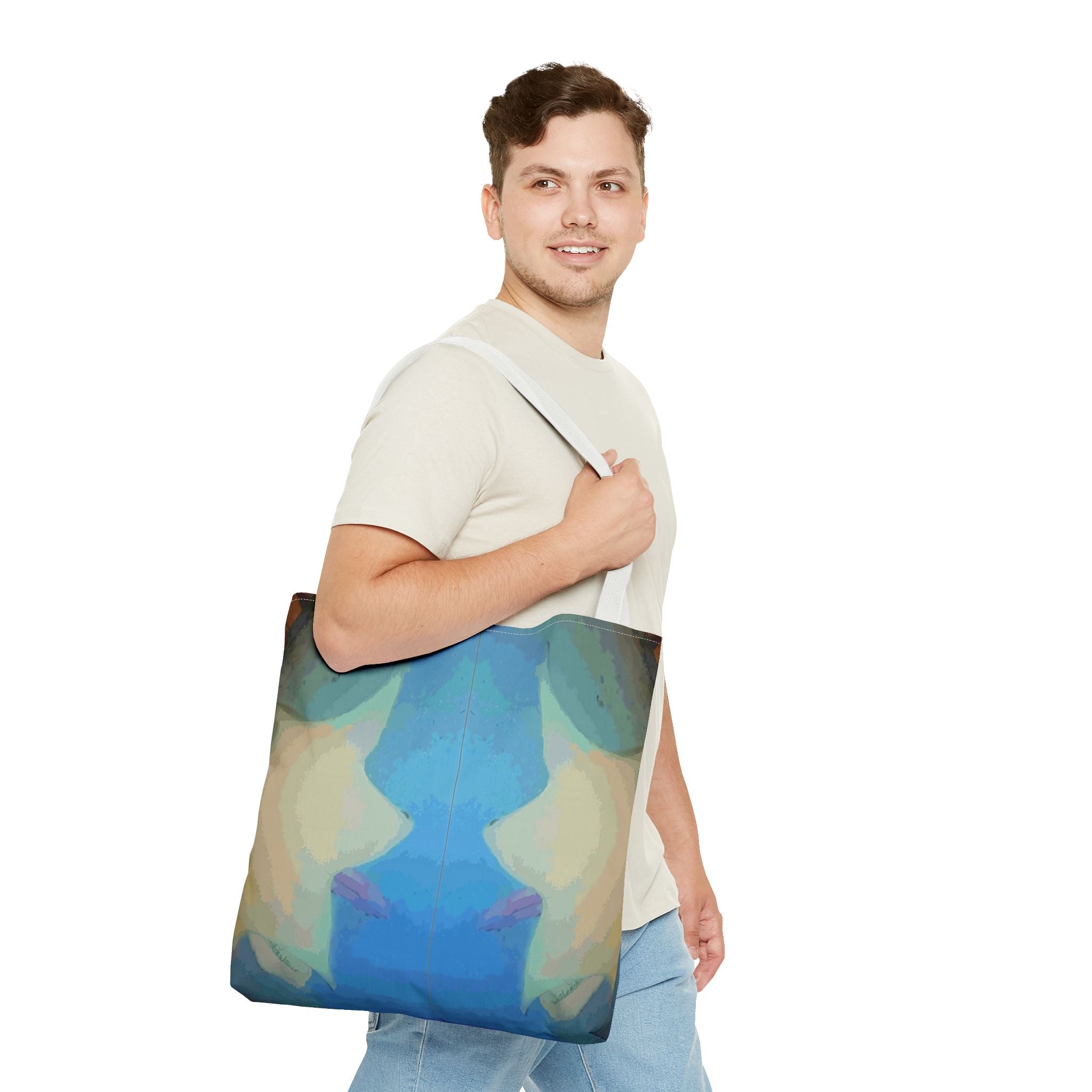Abstract Blue Mirror Tote Bag – Artistic All-Over Print Beach & Everyday Tote