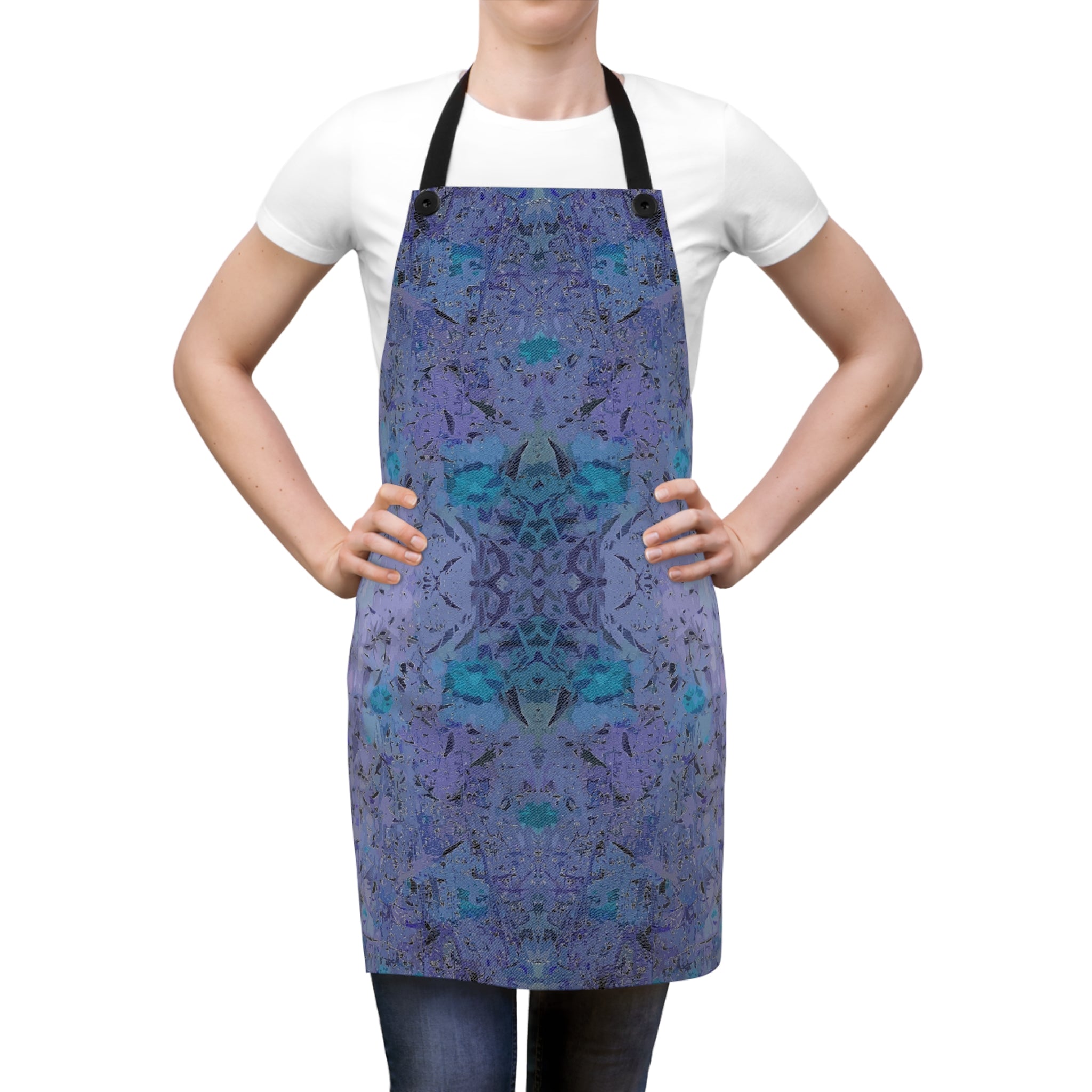 Blue Violet Kaleidoscope Apron — Artistic Watercolor Kitchen Apron for Baking & Cooking