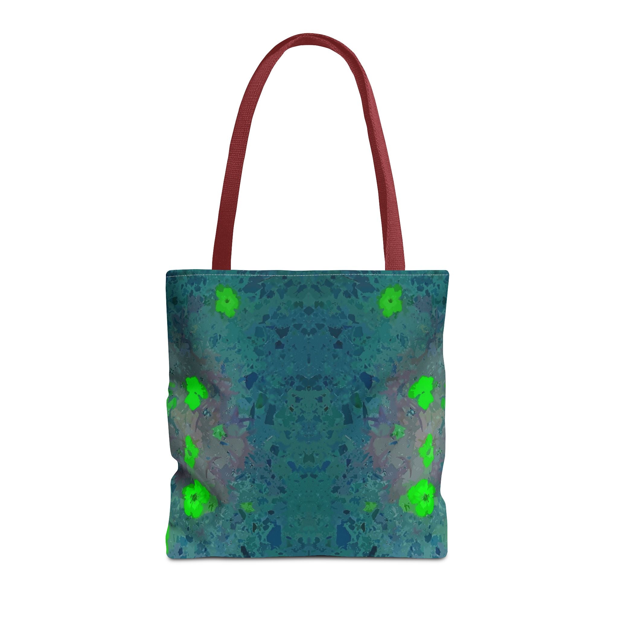 Teal Kaleidoscope Tote Bag — Abstract Green Floral All-Over Print