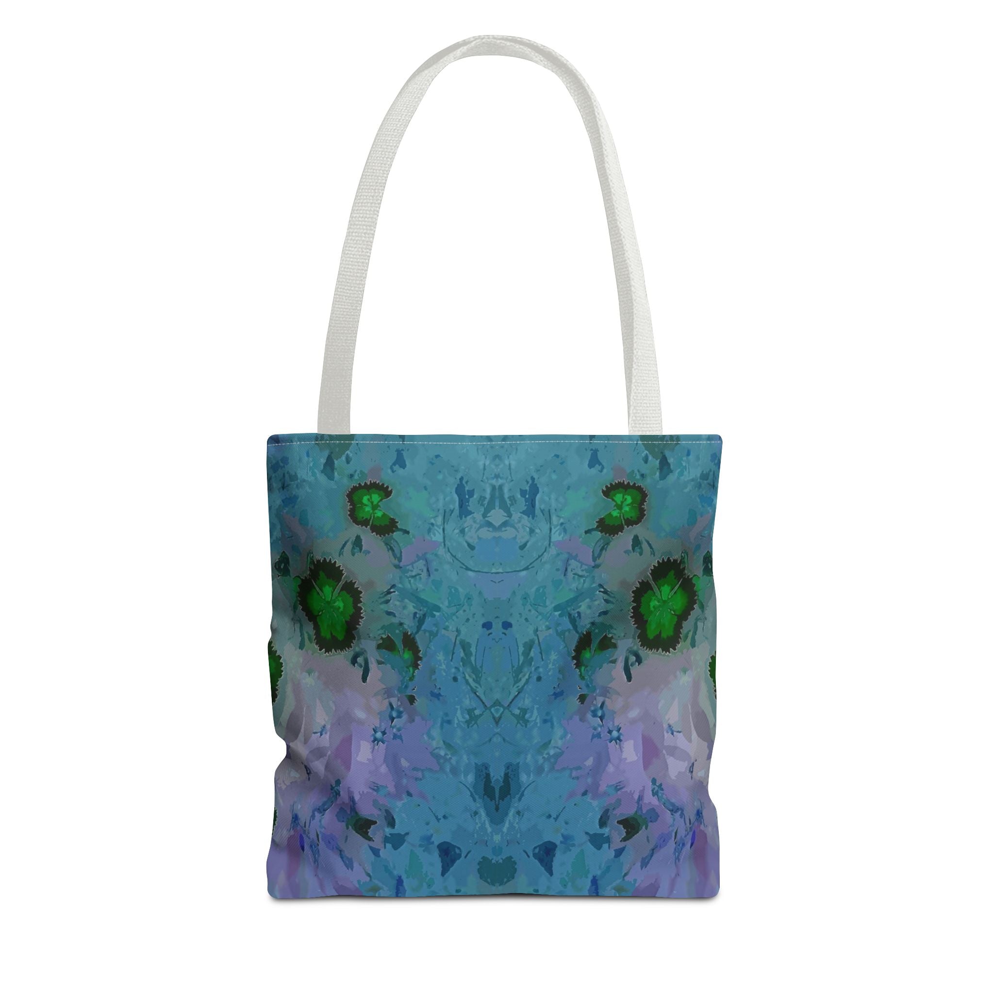Abstract Blue-Green Art Tote Bag – All-Over Print Floral Kaleidoscope