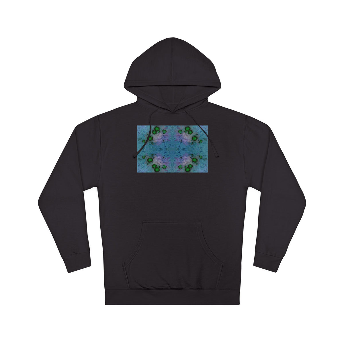 Kaleidoscope Floral Hoodie — Abstract Blue Green Pattern Pullover