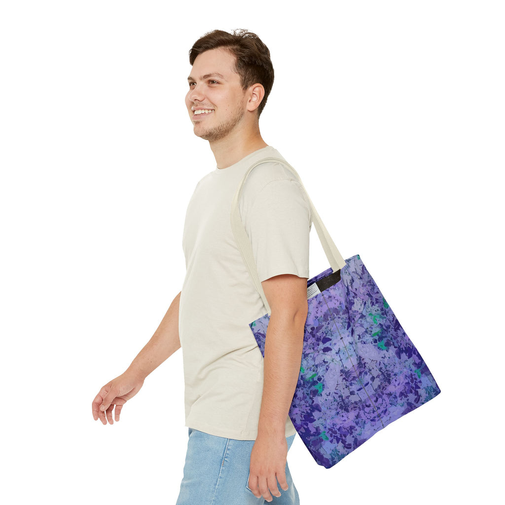 Purple Tie-Dye Tote Bag — Abstract Floral Pattern All-Over Print