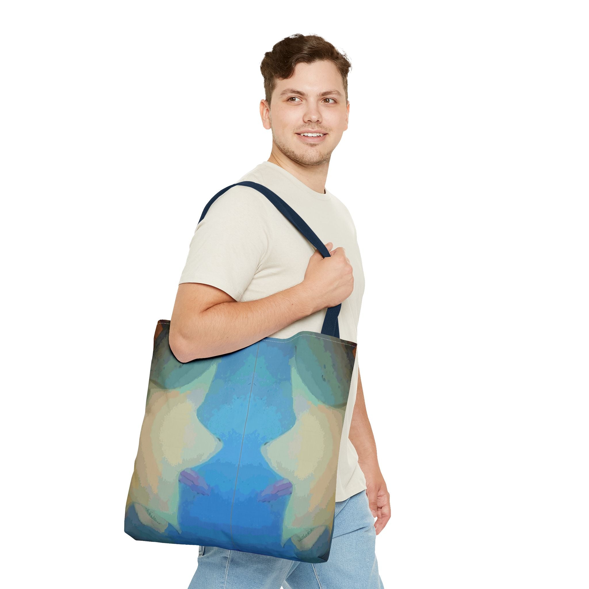 Abstract Blue Mirror Tote Bag – Artistic All-Over Print Beach & Everyday Tote