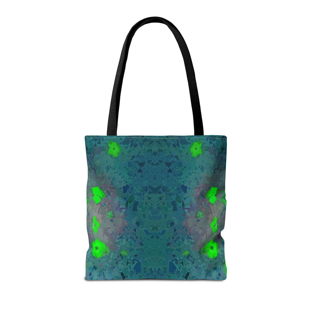 Teal Kaleidoscope Tote Bag — Abstract Green Floral All-Over Print