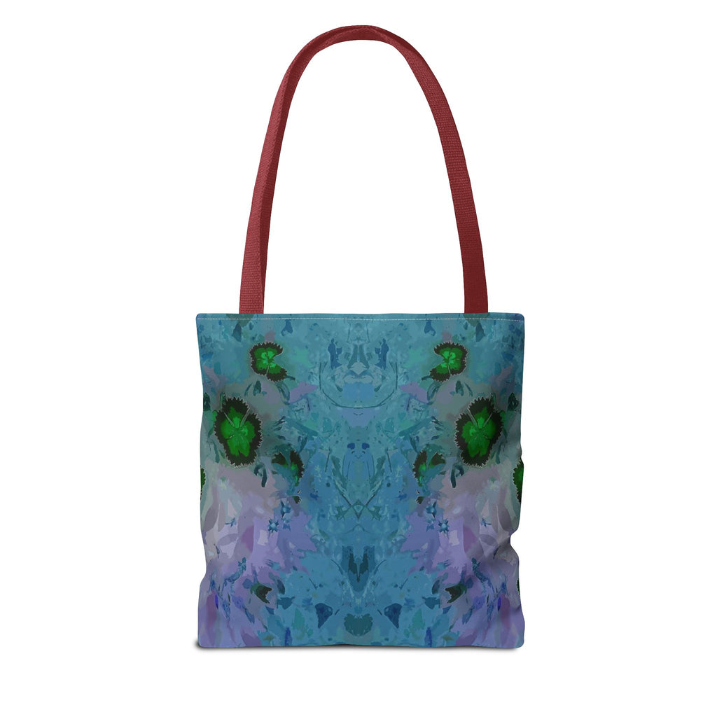 Abstract Blue-Green Art Tote Bag – All-Over Print Floral Kaleidoscope