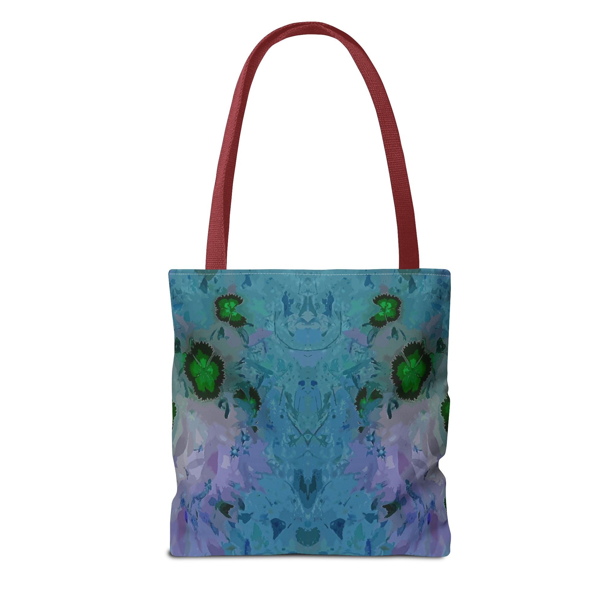 Abstract Blue-Green Art Tote Bag – All-Over Print Floral Kaleidoscope