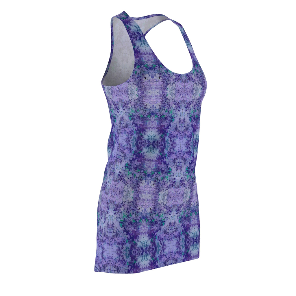Purple Tie-Dye Racerback Dress — Boho Floral All-Over Print