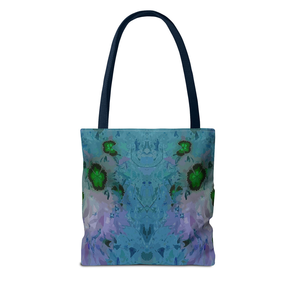 Abstract Blue-Green Art Tote Bag – All-Over Print Floral Kaleidoscope