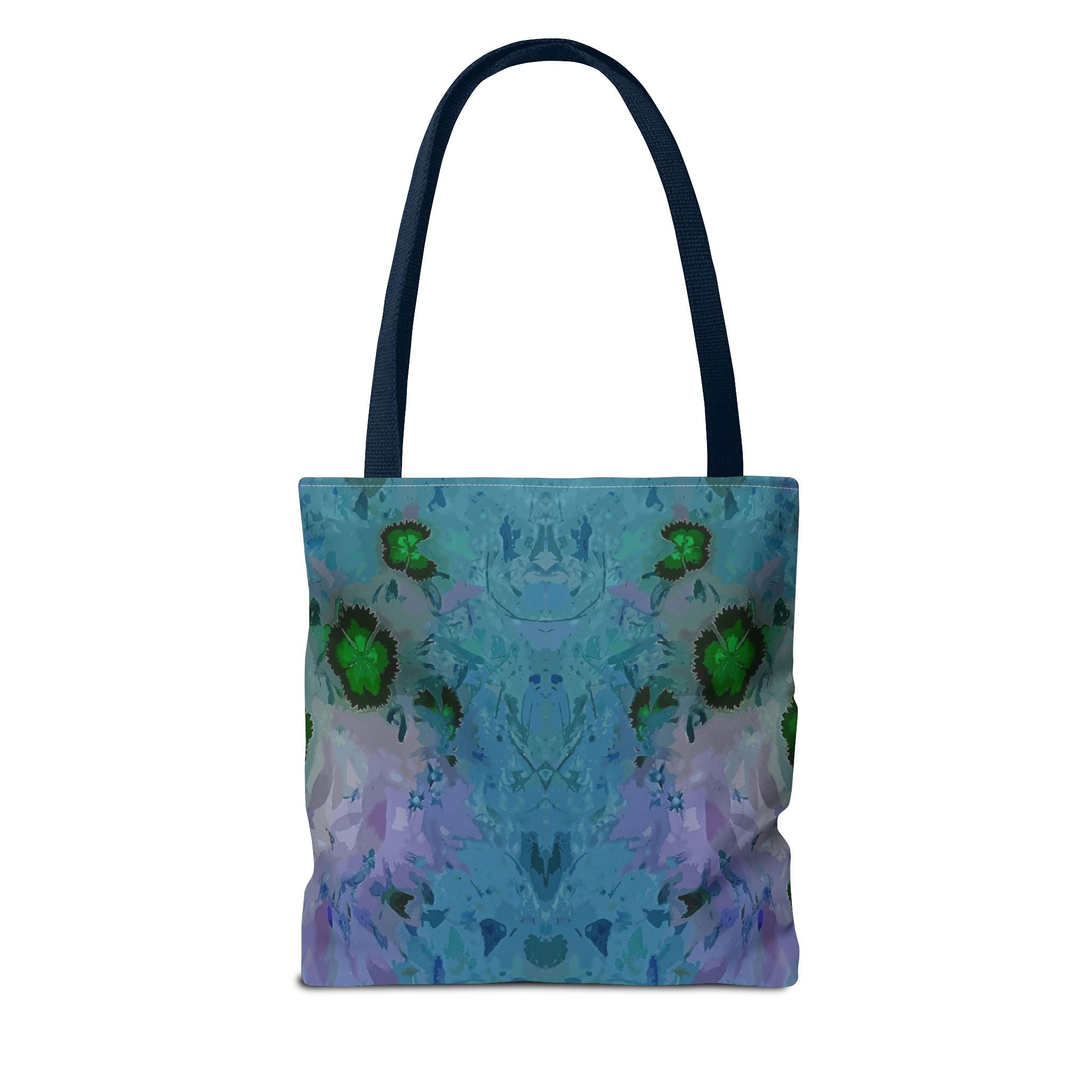 Abstract Blue-Green Art Tote Bag – All-Over Print Floral Kaleidoscope