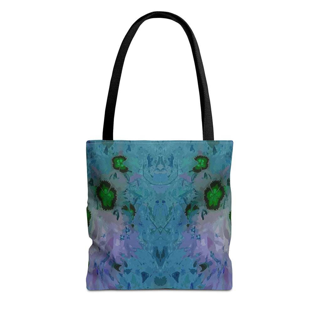 Abstract Blue-Green Art Tote Bag – All-Over Print Floral Kaleidoscope