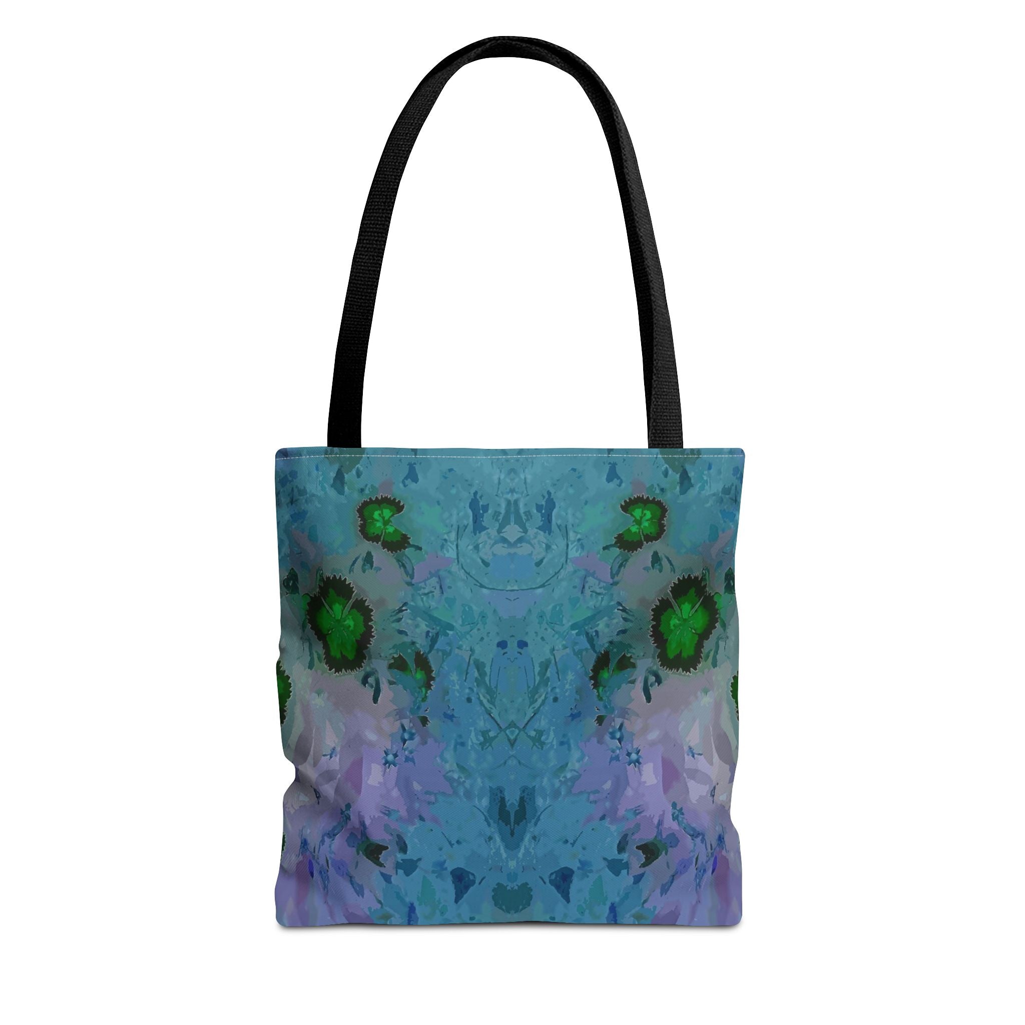 Abstract Blue-Green Art Tote Bag – All-Over Print Floral Kaleidoscope