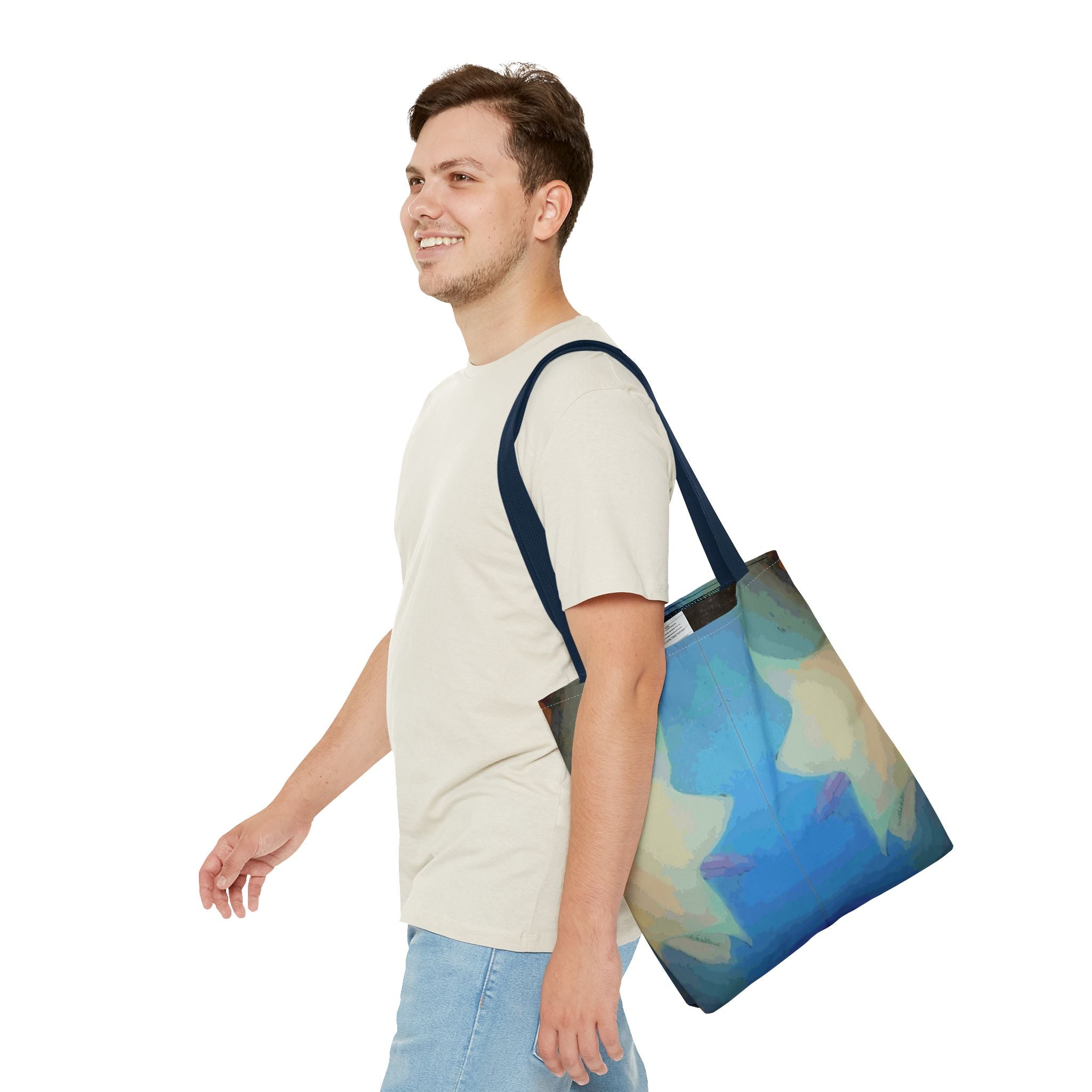 Abstract Blue Mirror Tote Bag – Artistic All-Over Print Beach & Everyday Tote