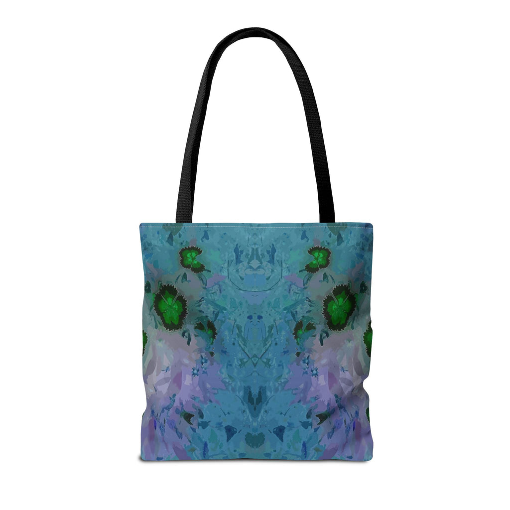 Abstract Blue-Green Art Tote Bag – All-Over Print Floral Kaleidoscope