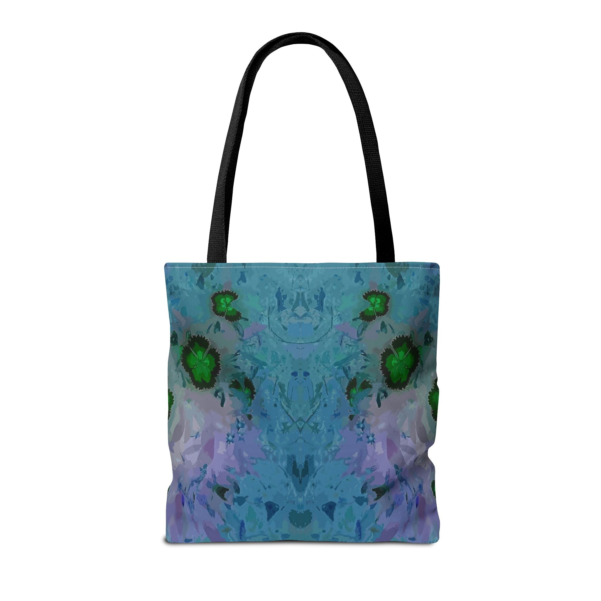 Abstract Blue-Green Art Tote Bag – All-Over Print Floral Kaleidoscope
