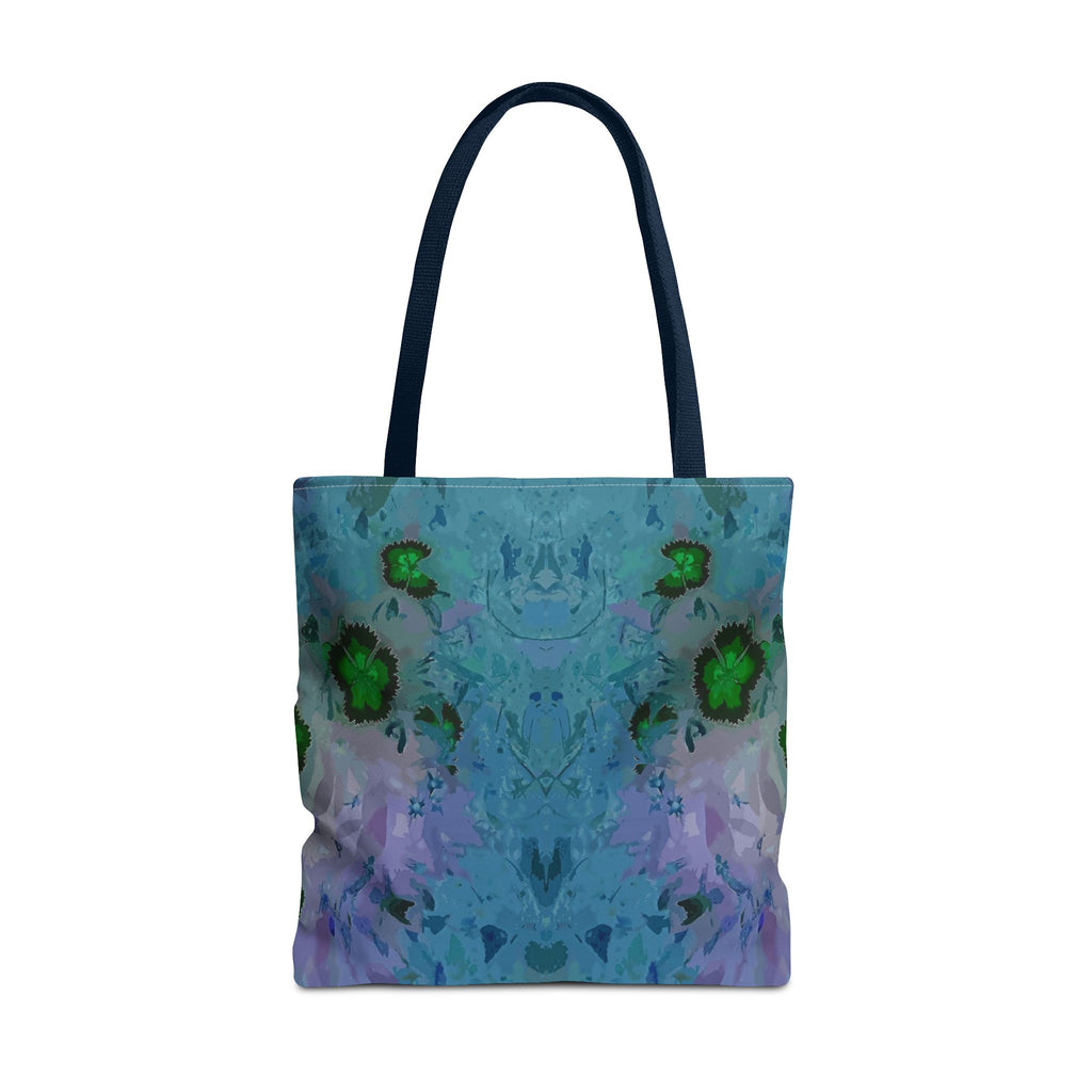 Abstract Blue-Green Art Tote Bag – All-Over Print Floral Kaleidoscope