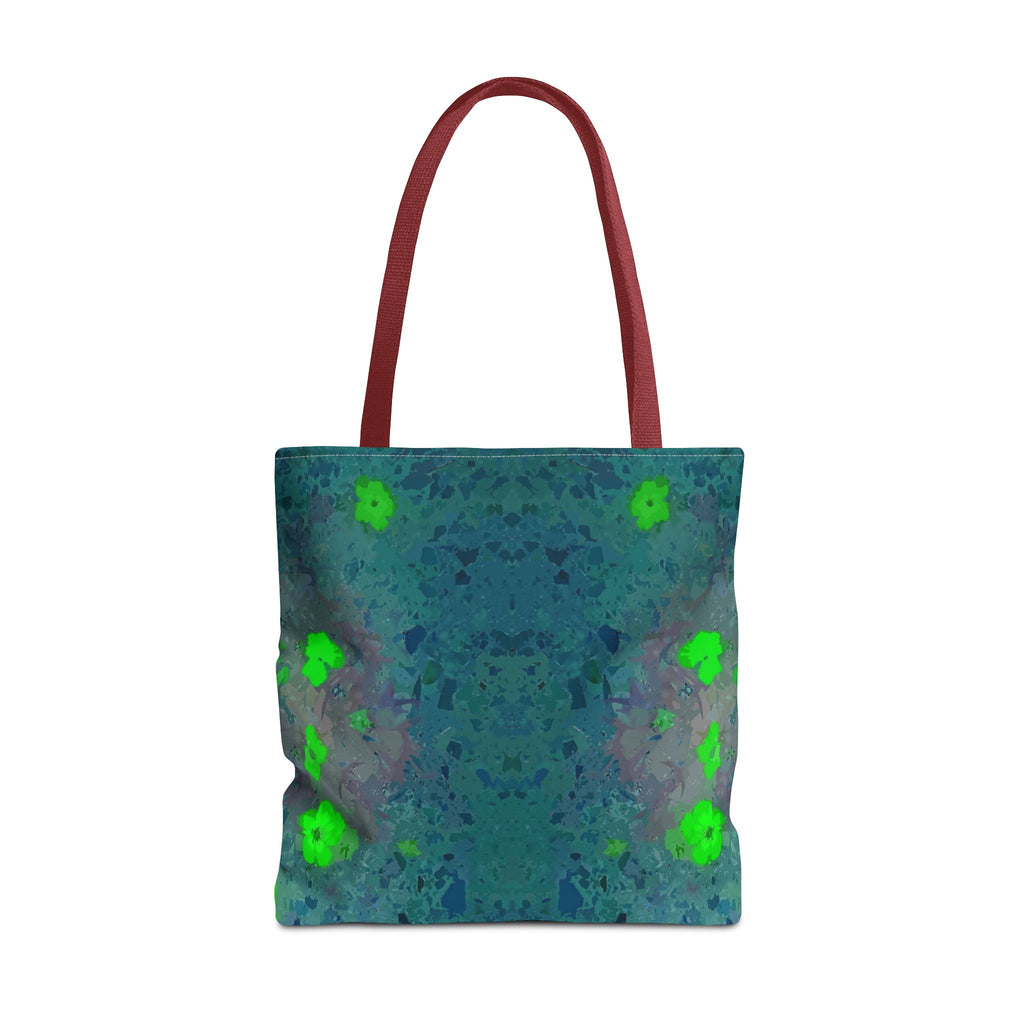 Teal Kaleidoscope Tote Bag — Abstract Green Floral All-Over Print